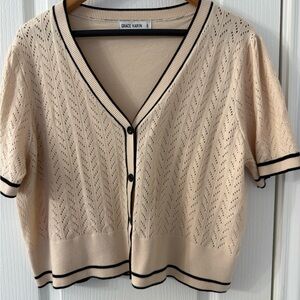 Grace Karin Cream Cardigan with Black Edging